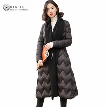 Черная зимняя парка размера плюс, куртка с гусиным пером, женское белое пуховое пальто с длинным поясом, толстая теплая верхняя одежда, корейская мода Okd454