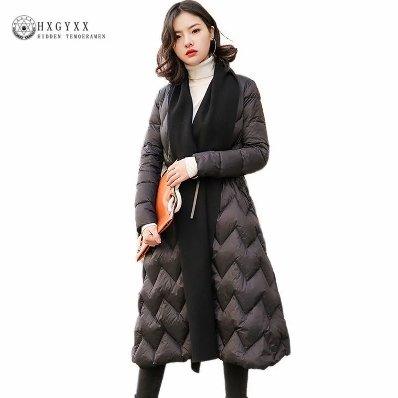 

Black Winter Parka Plus Size Goose Feather Jacket Woman White Duck Down Coat Long Belt Thick Warm Outerwear 2019 Korean Okd454