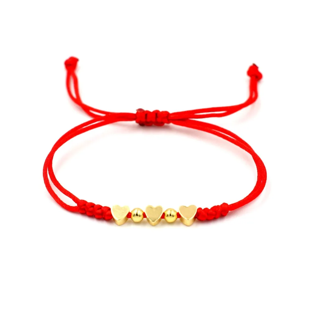 

Red Thread String 3 Heart Star Charm Bracelet For Women Gold Lucky Rope Lover Braided Adjustable Bracelets Girl Jewelry