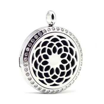 

30mm stainless steel rhinestone sunflower aroma aromatherapy essential oil diffuser necklace