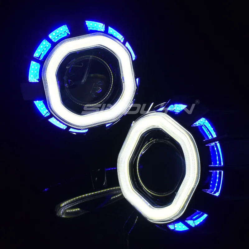 Sinolyn биксеноновый проектор фары линзы ангельские глазки двойной квадратный светодиодный H1 HID объектив для H4 H7 автомобильные фары аксессуары для модификации DIY - Цвет: White Blue