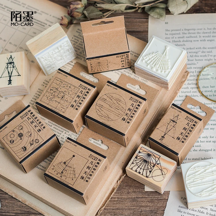 1pcs\Geometric celestial DIY literary cute retro wooden seal diary stamp scrapbook student stationery office supplies | Канцтовары для