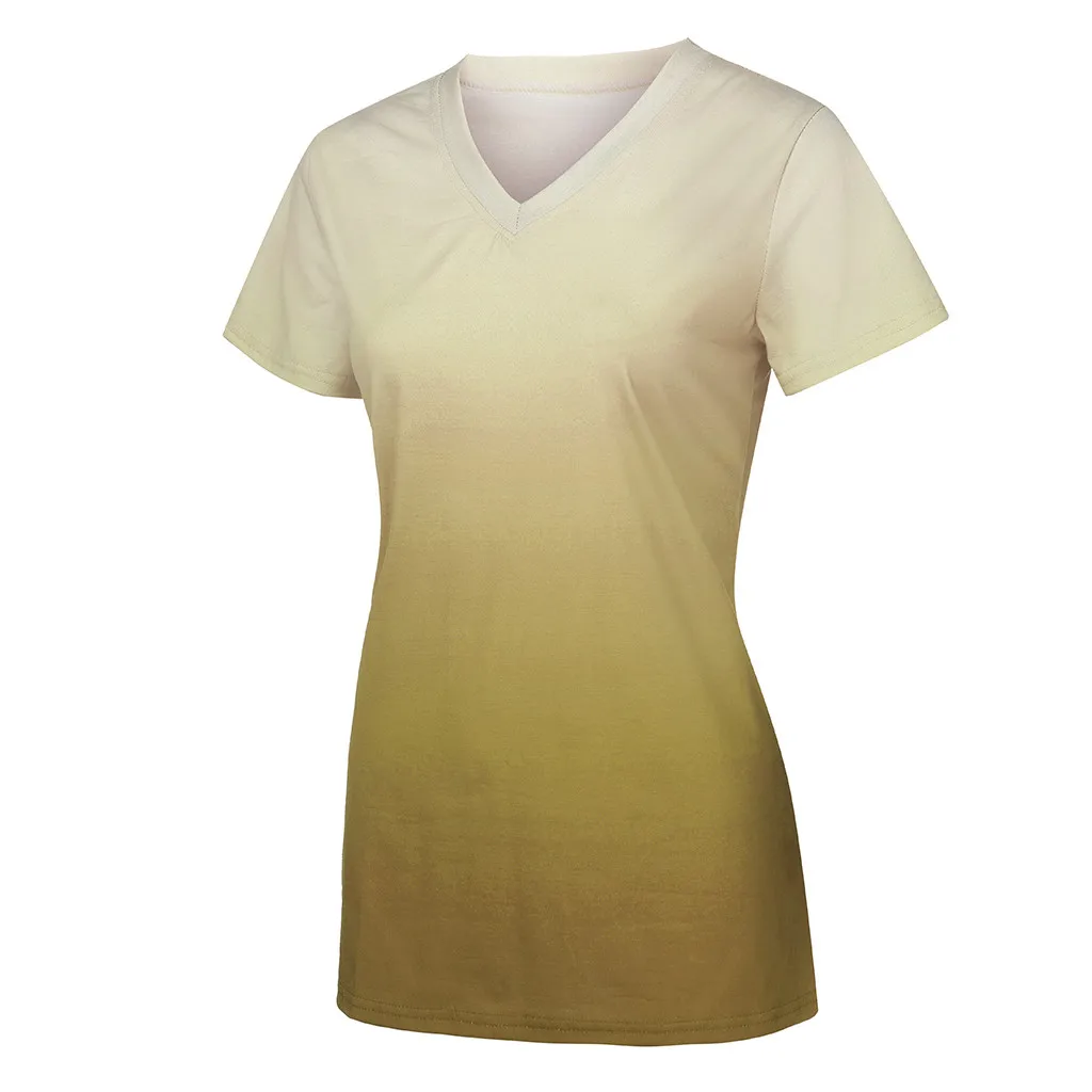 Повседневные летние женские футболки размера плюс, градиентные цвета, v-образный вырез, топы, футболка, женская футболка с коротким рукавом для женщин, футболки 5,6
