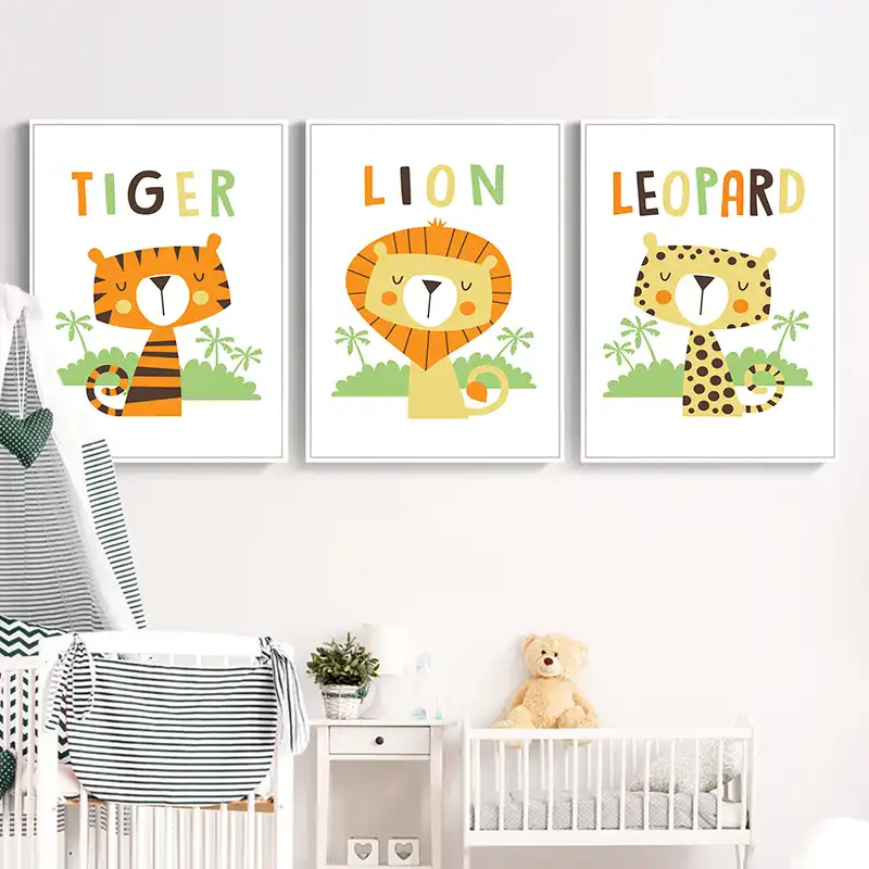 Elegant Poetry Simple And Lovely Animal Cartoon Leopard Tiger Lion Canvas Art Painting Print Poster Picture Wall Child Room Deco Picture Wall Print Posterlion Canvas Art Aliexpress