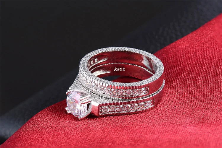 Shuangr Clical Silver Color Wedding Ring Sets For Women Bijoux Shuangr Clical Silver Color Wedding Ring Sets For Women Bijoux Lady Vintage Luxury Shiny Cz Zircon Jewelry Accessories In Bands From