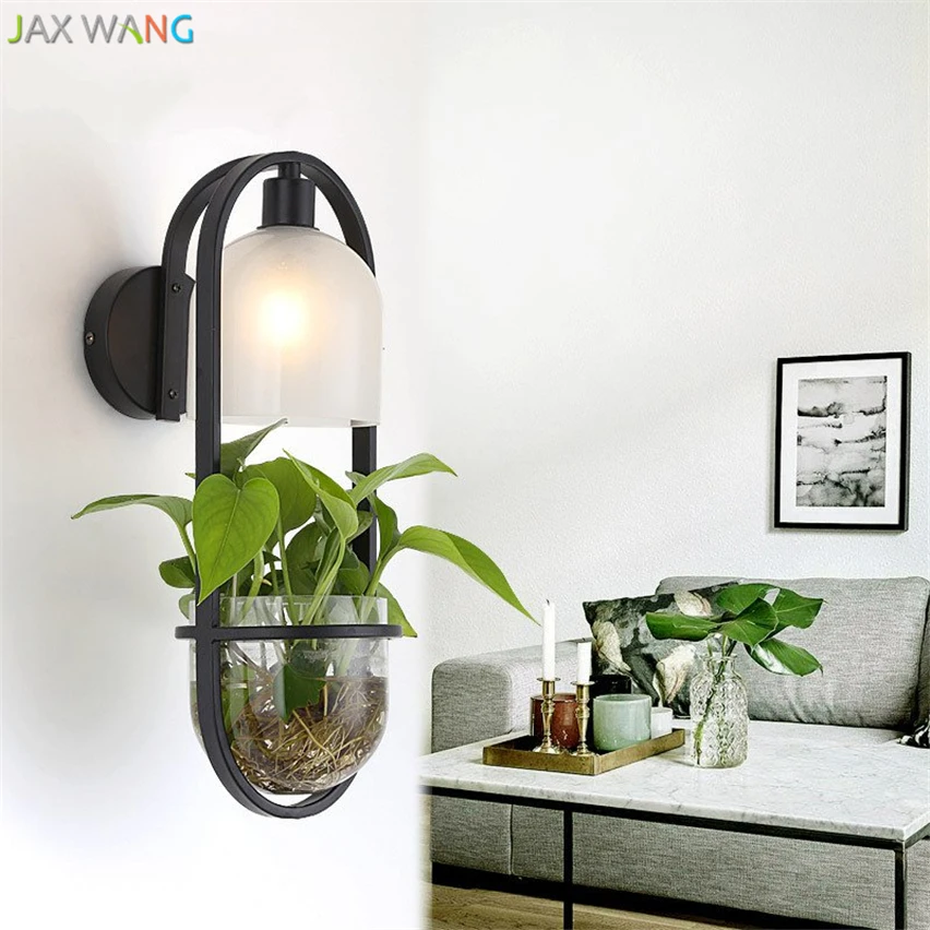 JW Nordic Creative Plant Pot Wall Lamps Glass Lampshade Wall Lights for