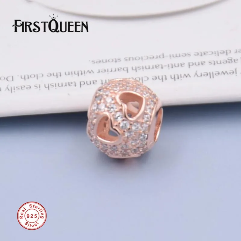 

FirstQueen 14k Rose Gold Colour Tumbling Hearts Charms For Jewelry Making Christmas Charm Gift Fine Jewelry