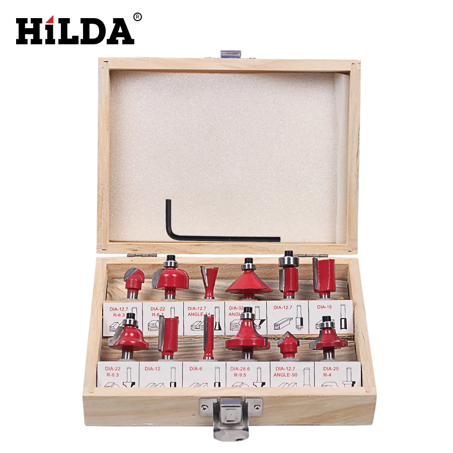  HILDA 12Pcs Milling Cutter 8mm Router Bit Set Wood Cutter Straight Shank Carbide Cutting Tools