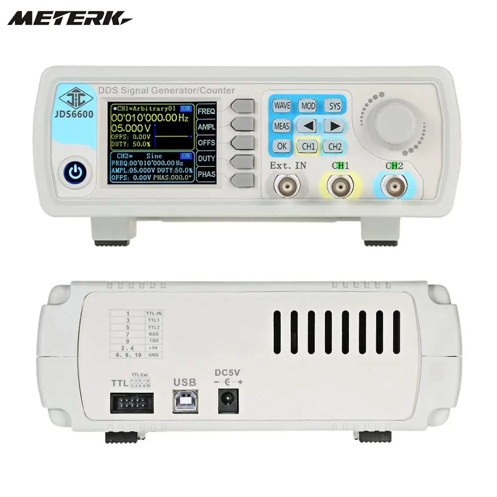 

Digital Dual-channel DDS Function Signal Generator Arbitrary Waveform Pulse 1Hz-100MHz Frequency Meter 200MSa/s 15MHz
