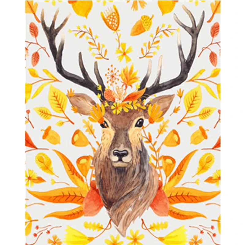 

Painting By Numbers DIY Dropshipping 40x50 50x65cm Yellow flowers noble deer Animal Canvas Wedding Decoration Art picture Gift