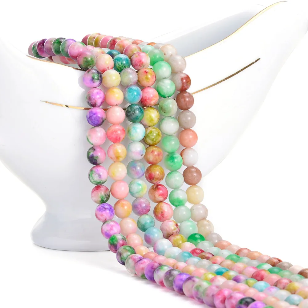 

48pcs Fashion 8mm Natural Stone Colorful Lines Pattern Special Bulk Loose Beads For DIY Jewelry Making Bracelet Necklace
