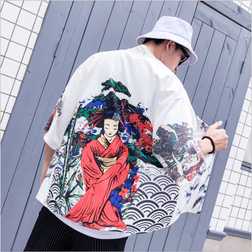 New summer mens kimono japanese clothes streetwear casual kimonos