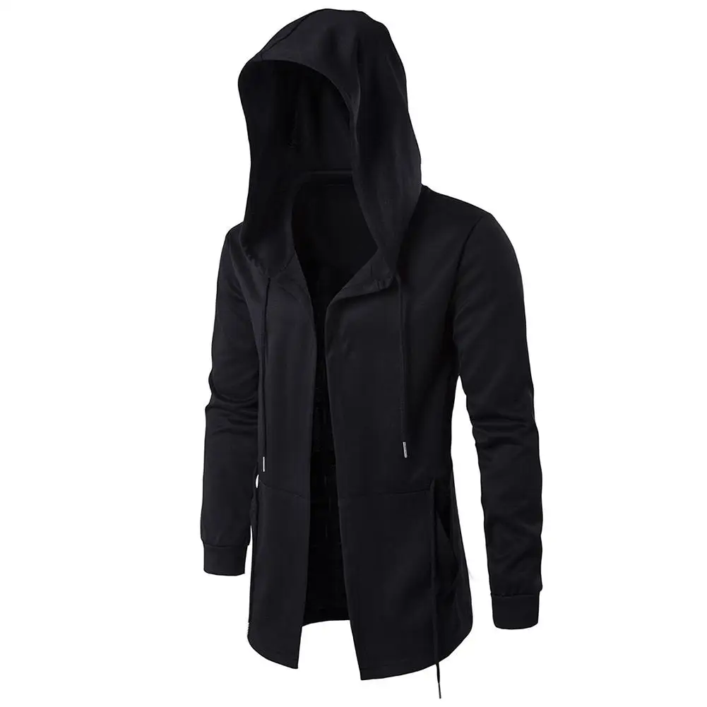 

MISSKY Men Retro Black Solid Color Wizard Cloak Style Casual Long-Sleeve Hooded Coat