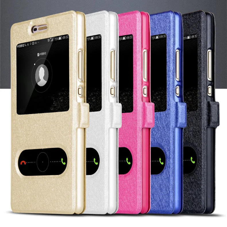 

Double Window View Stand Flip Luxury PU Leather Cases For Huawei P8 Lite 2016 Case with Design Magnetic Flip Protective Cover