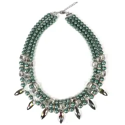 Многообразное сочетание кристалла зеленого стиля многослойный модный стиль синтез Жемчужное ожерелье браслет, благородный