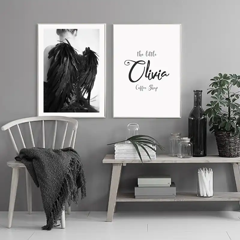 Cozy Fashion Feather Girl Canvas Painting Art Print Poster