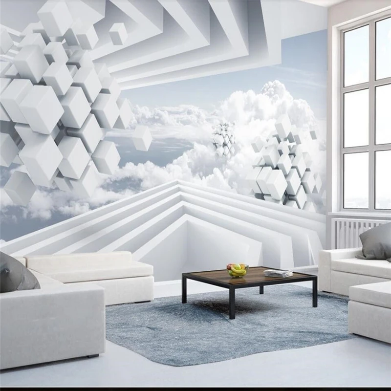 

beibehang Creative 3d stereo abstract space blue sky white clouds TV background wall custom large mural green wallpaper