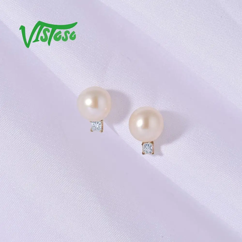 Женские серьги из желтого золота VISTOSO Pure 14 к 585 пробы со сверкающими бриллиантами
