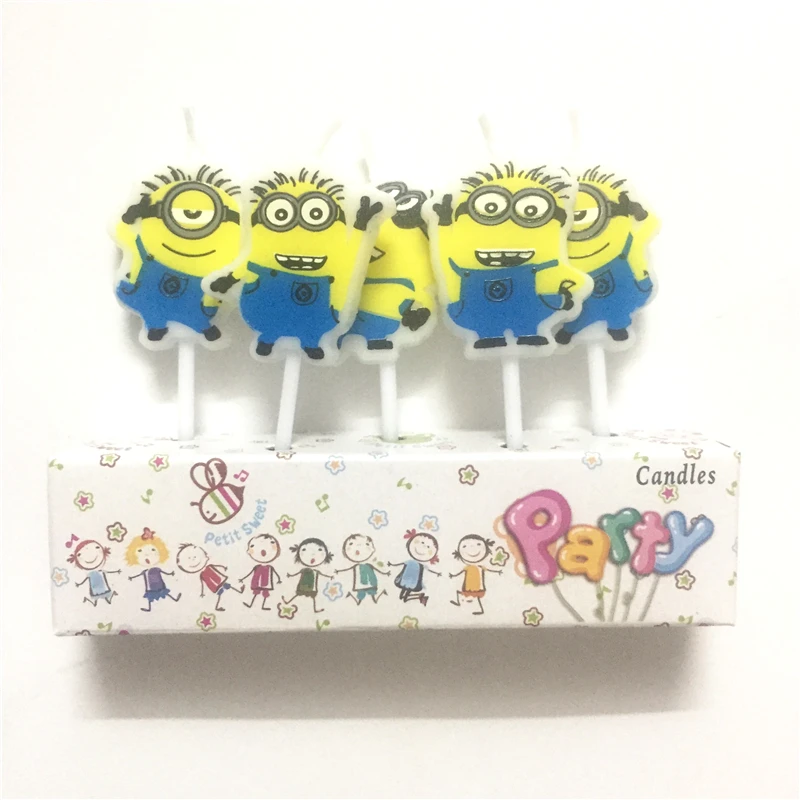 5pcs/set Yellow Mini Cartoon Theme Candle Birthday Cake Party Supplies Wedding Decoration | Дом и сад