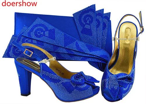 

doershow royal blue Shoes and Bag Set for Women Summer African Style italian Shoes and Bag Set for party Custom products!HH1-36