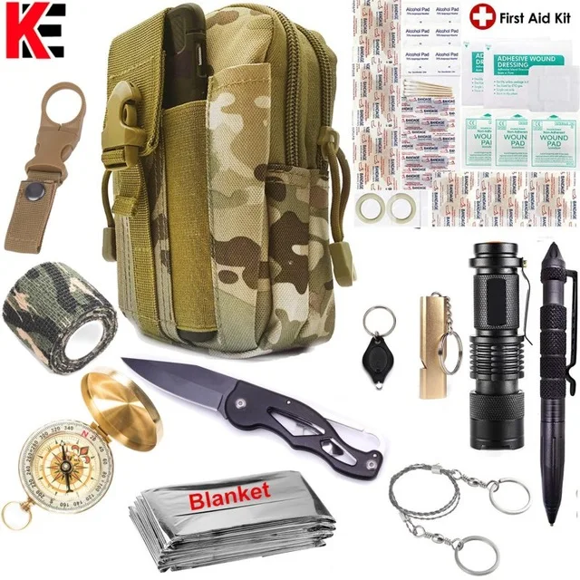 Выживание, первая помощь комплект для повседневного использования, спасательные инструменты усовершенствованная технология Molle мешочек тактическая кобура Ручка для отдыха на открытом воздухе Шестерни во-первых вспомогательные приспособления компас