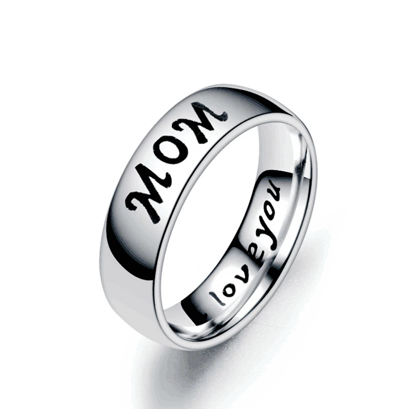 6 мм кольцо для семьи из нержавеющей стали с надписью «Love Dad» для мамы, сына и дочки, серебряные кольца, подарок для семьи, модные ювелирные изделия - Цвет основного камня: mother