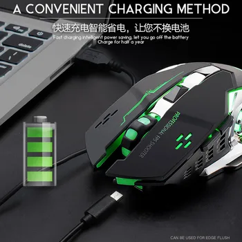 

50# Rechargeable X8 Wireless Silent LED Backlit USB Optical Ergonomic Gaming Mouse for PC Gaming Laptops Computer Mouse Gamer