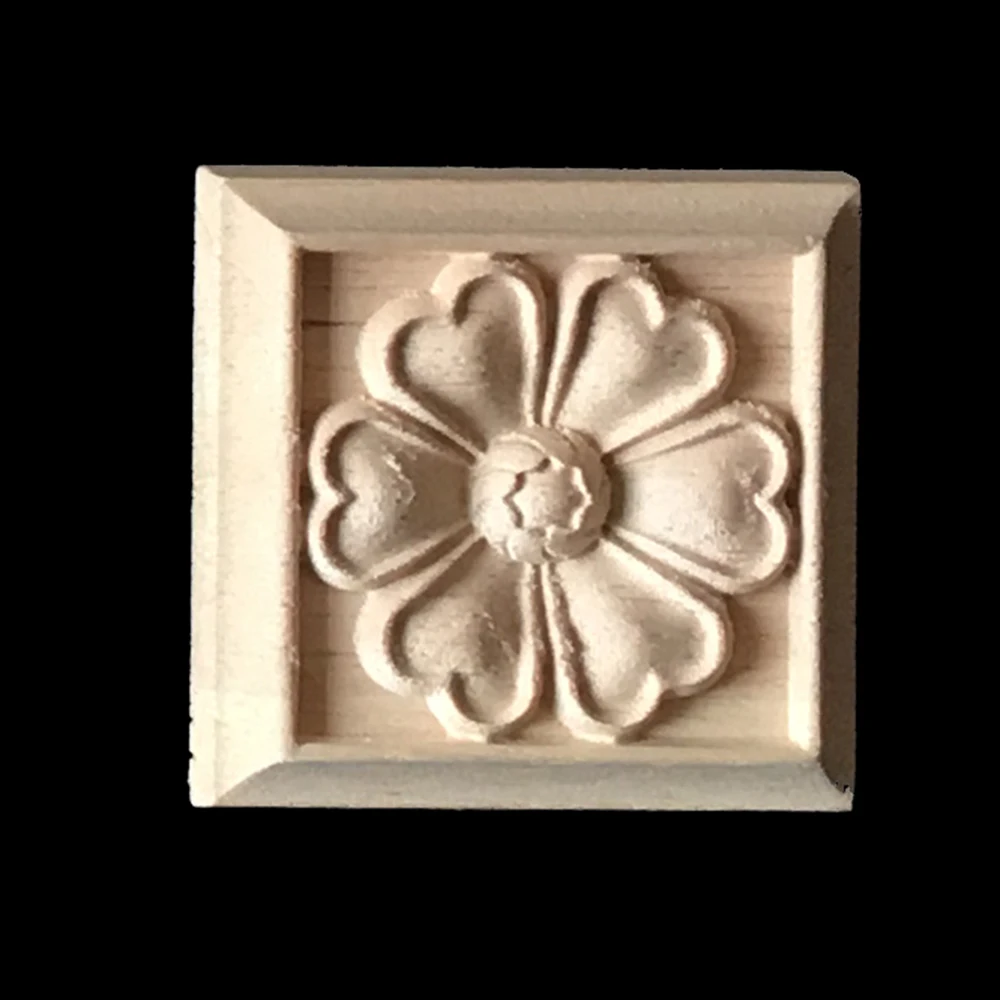 Us 33 03 41 Off 10pcs Wood Carving Applique Furniture Carve Miniatures Home Decor Wood Craft Flowers Pattern Cabinet Door Solid Wood Decals In