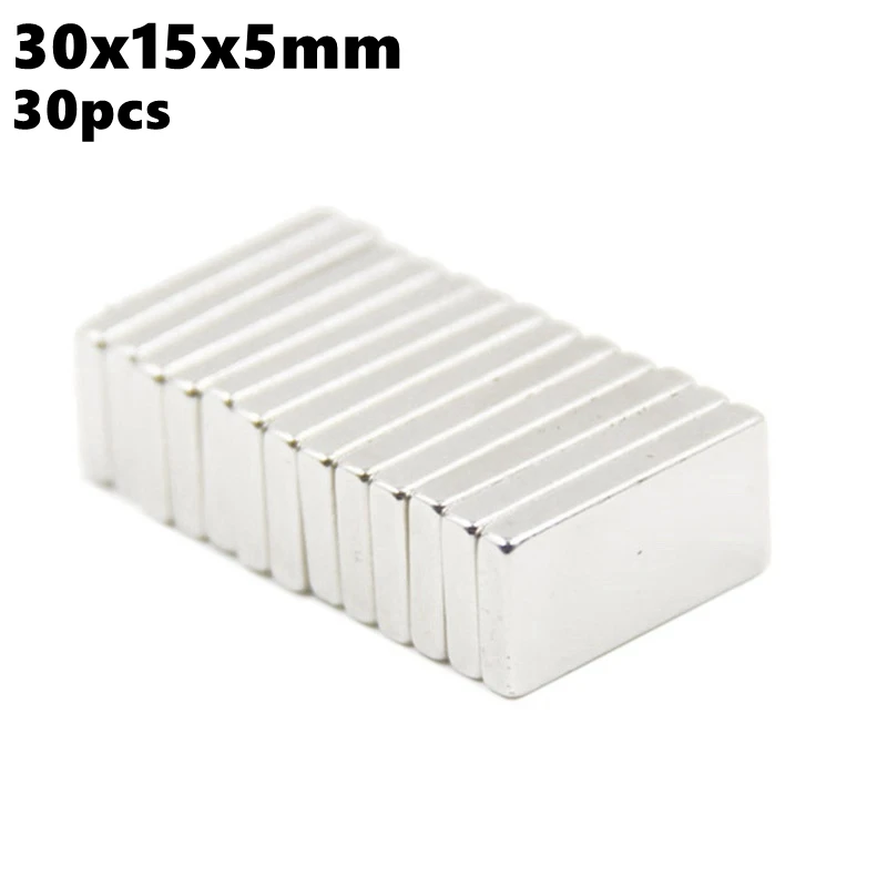 

Strong Block Neodymium Magnets 30x15x5mm N35 Rare Earth NdFeB 30pcs 30x15x5 Permanent Powerful Magnetic Bar Magnet