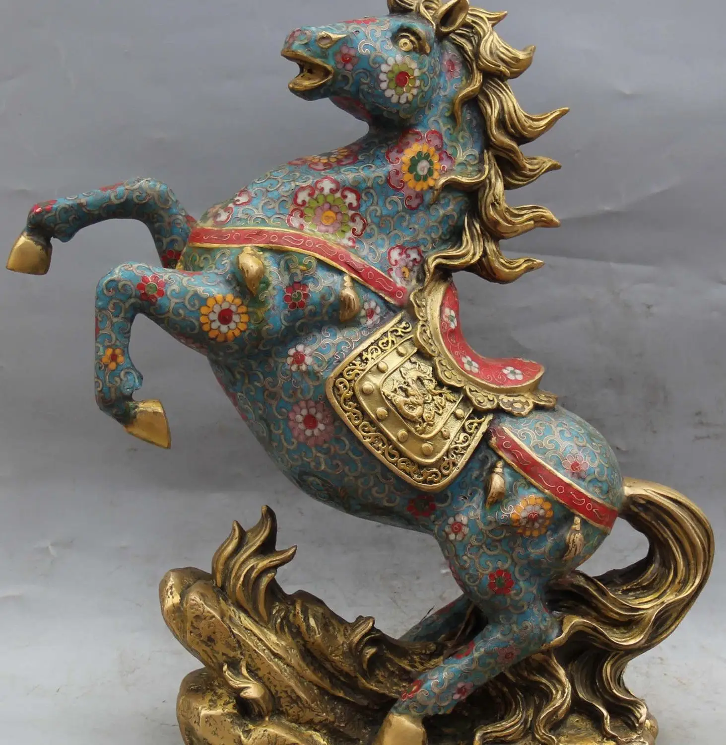 

18" Cloisonne Enamel Gilt Successful operation Galloping horse Dragon Statue
