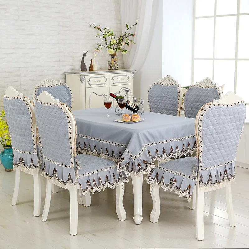 

New Modern Europe Elegant Solid Lace Home Cotton Linen Kitchen Tablecloth Set Suit Rectangle Table Cloth Chair Cover