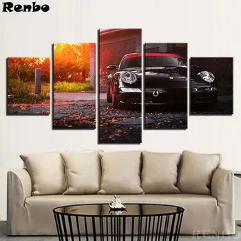 

Home Decor Wall Art Picture Diy diamond painting cross stitch 5 Panel Black Car Tree Landscape,5d diamond mosaic embroidery sale