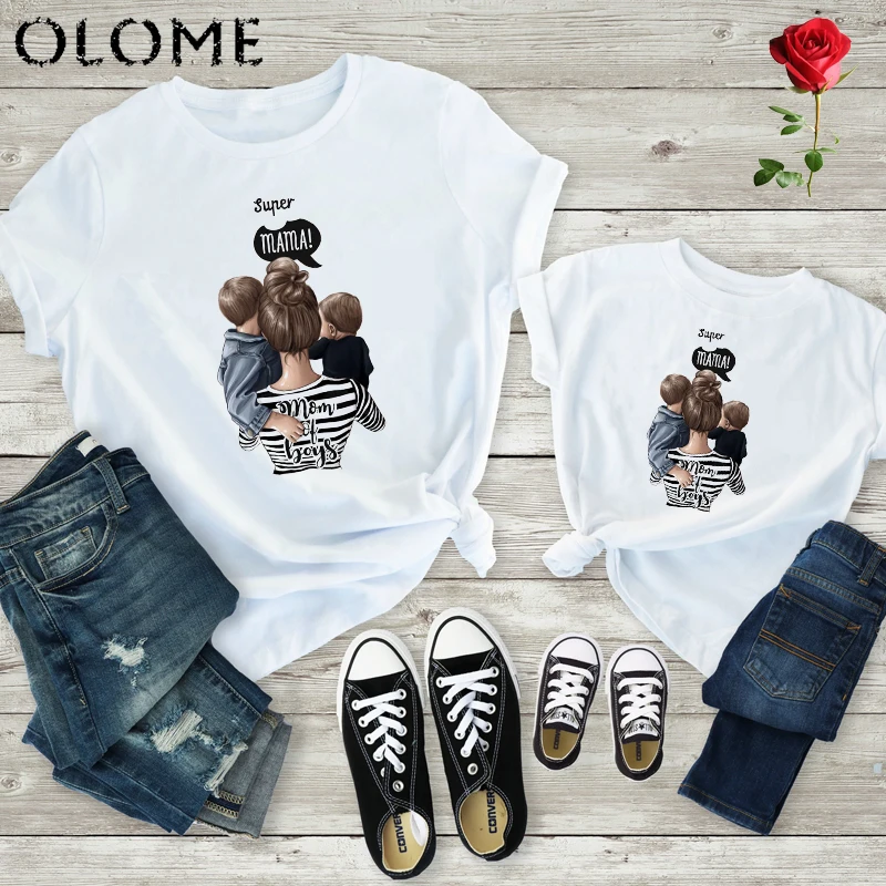 

Matching Family Outfits Super Mom and Daughter Print tops Mother's Day Tshirt Gift for Mom and me Tee T-shirt Casual Camiseta