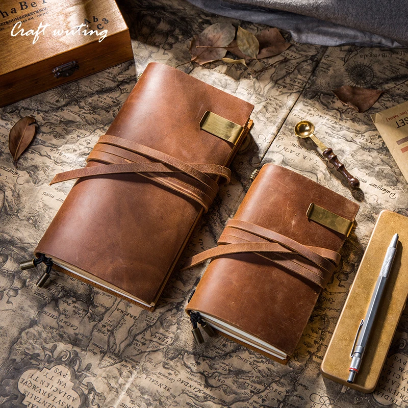 

craft HotSale 100%Genuine cow Leather Notebook Handmade travel Vintage Diary Journal Sketchbook Planner Free Lettering Embosse