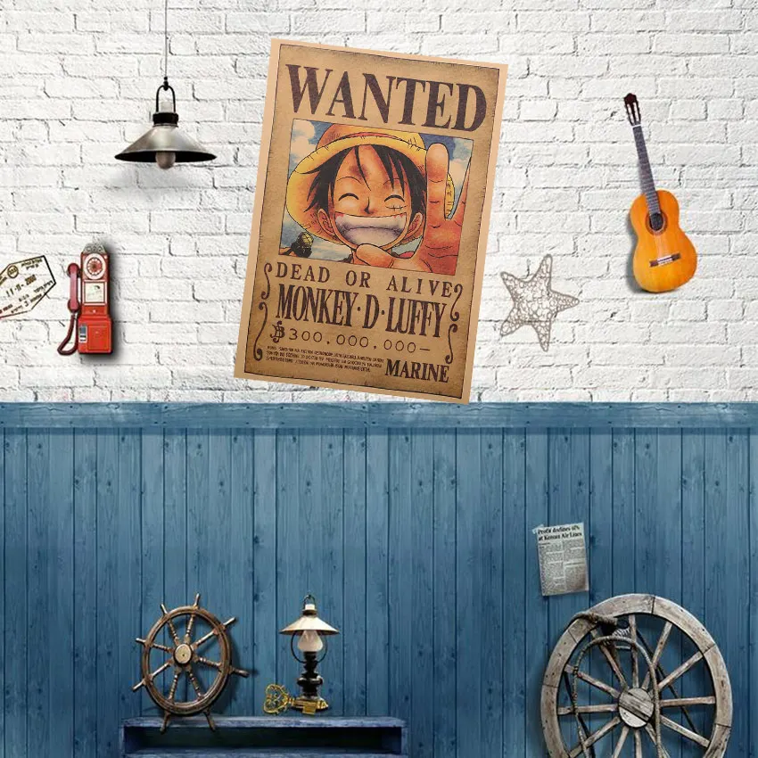 

1PC Vintage Paper Retro Anime Poster One Piece Wanted Poster Home Decor Wall Sticker Bar Cafe Kraft Paper Home Decor