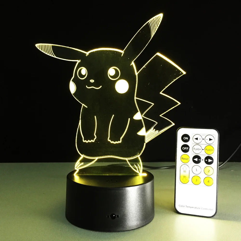 USB RGB лампа в виде Пикачу с сенсорным затемнением 3D ночной Светильник с дистанционным управлением 3D лампа светодиодный светильник красочный сенсорный визуальный подарок атмосферная лампа