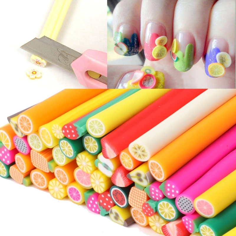 

1 Set 3D Nail Art Fruit Pattern 50Pcs Manicure Fimo Canes Sticks Rods Stickers Gel Tip New