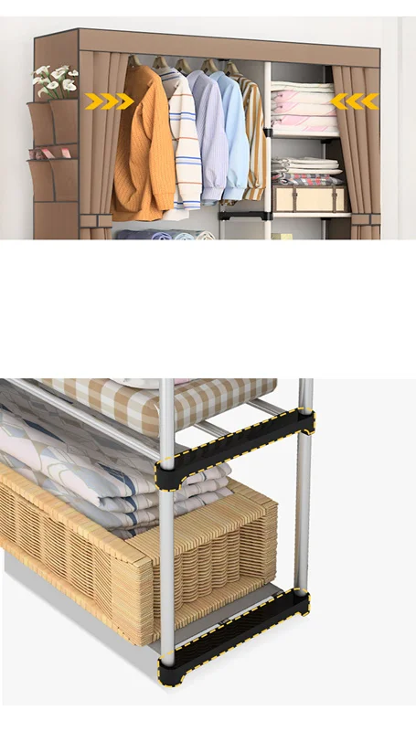 تصميم الأزياء DIY غير المنسوجة مكافحة الغبار عززت الصلب إطار سهلة التفكيك مزيج خزانة التخزين للطي YY-18