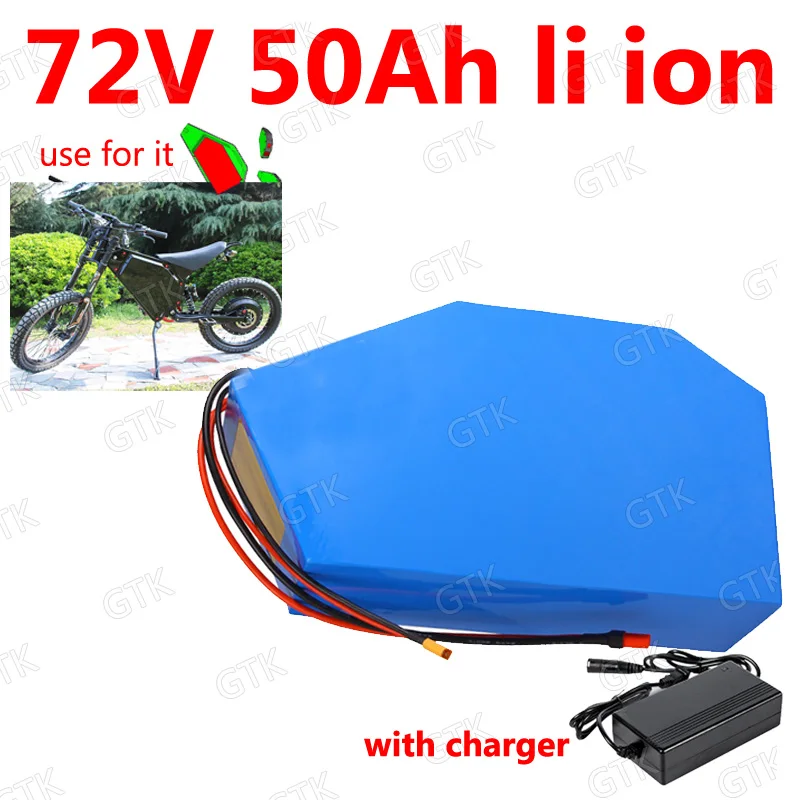 

GTK 72v 50Ah lithium ion triangle battery 18650 li ion Polygon battery for 5000w Mountain Bike scooter Motorcycle + 5A charger