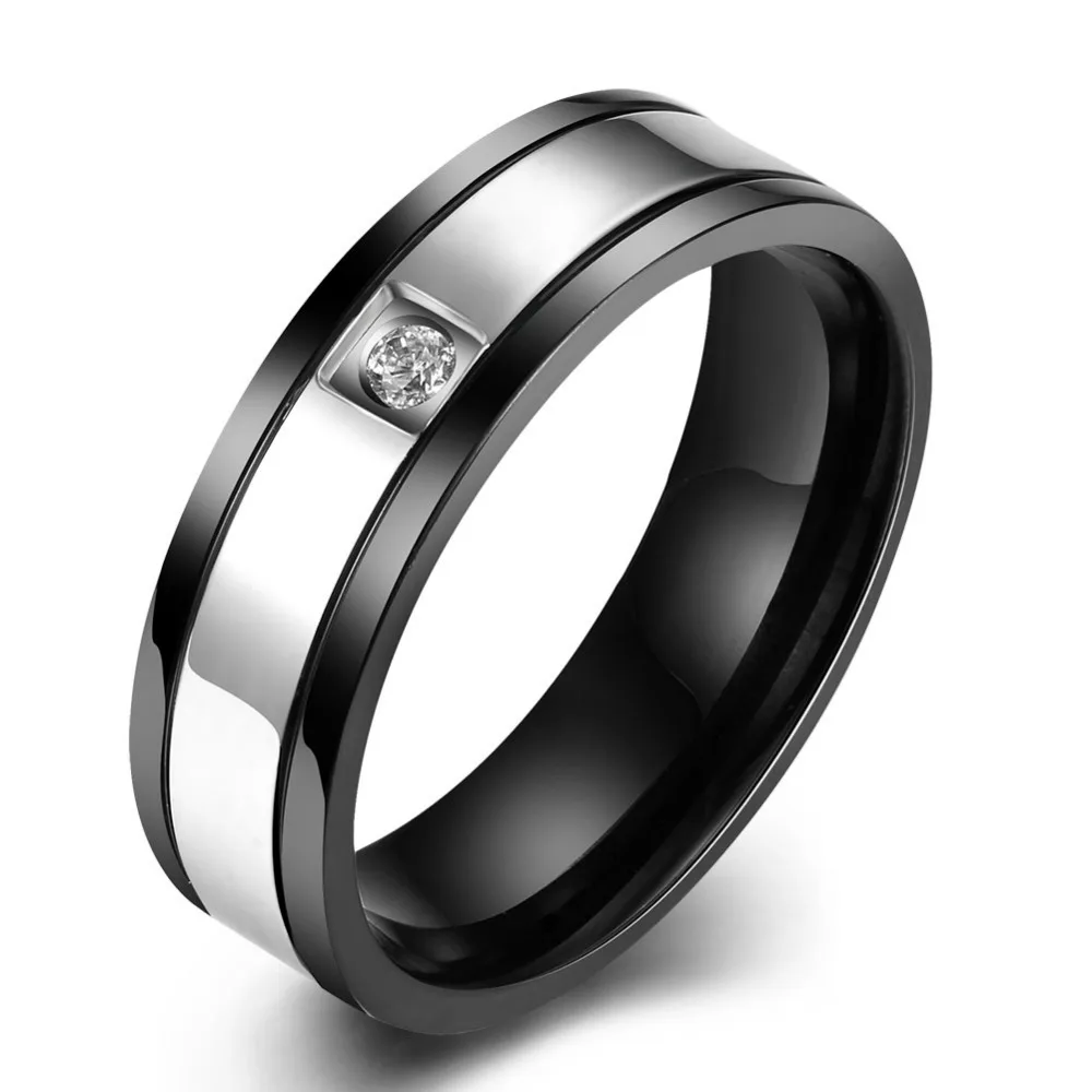 

R021 2016 New Top QualityTitanium Europe Hot Simple Black With Crystal Stone Titanium Steel Ring Men's Party Trendy Wholesale