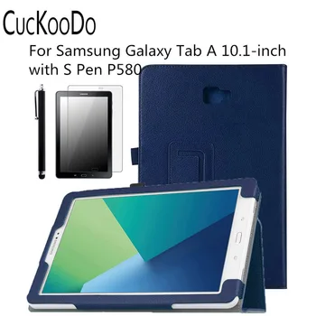 

CucKooDo Slim Folding Cover Case for Samsung Galaxy Tab A 10.1 With S Pen SM-P585/SM-P580 2016 Release +Stylus +Screen Film