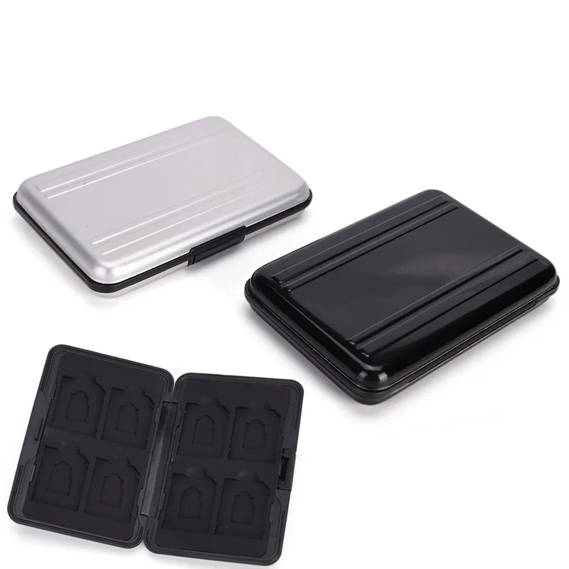 8 x Black Aluminum Black Memory Card Cases Micro Memory Card Storage