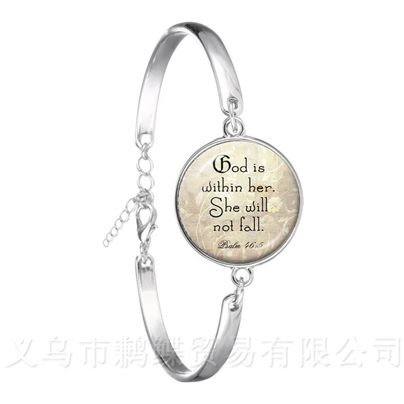 Scripture Jewelry Christian Quote Chain Bracelet Bible Faith Quote Silver Plated Spiritual Bangle Psalm Gift