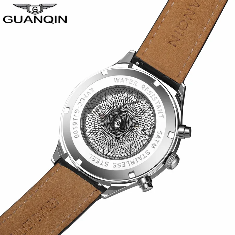 GUANQIN мужские часы с ремешком из натуральной кожи, Топ бренд, Роскошные автоматические механические наручные часы с автоматическим заводом, водонепроницаемые мужские часы