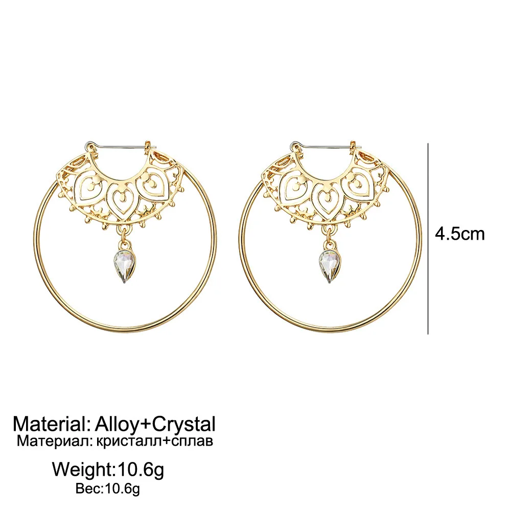 Винтажные трендовые золотистые серьги-кольца для женщин, богемные Кристальные массивные Геометрическая круглая креольские серьги, ювелирные изделия