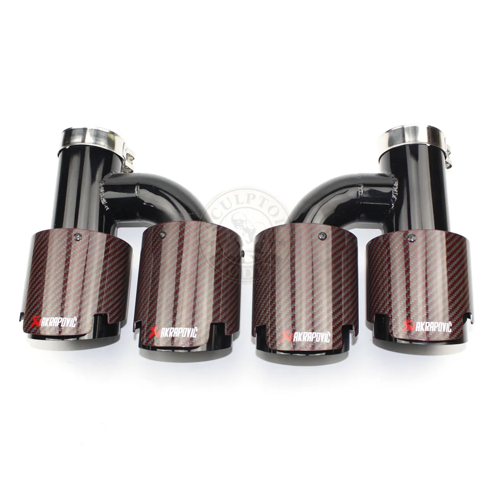 

RED krapovic carbon fiber muffler exhaust tailpipe nozzle car exhause h shaped 4 slot glossy 1 out 2 Twill + black Free shipping