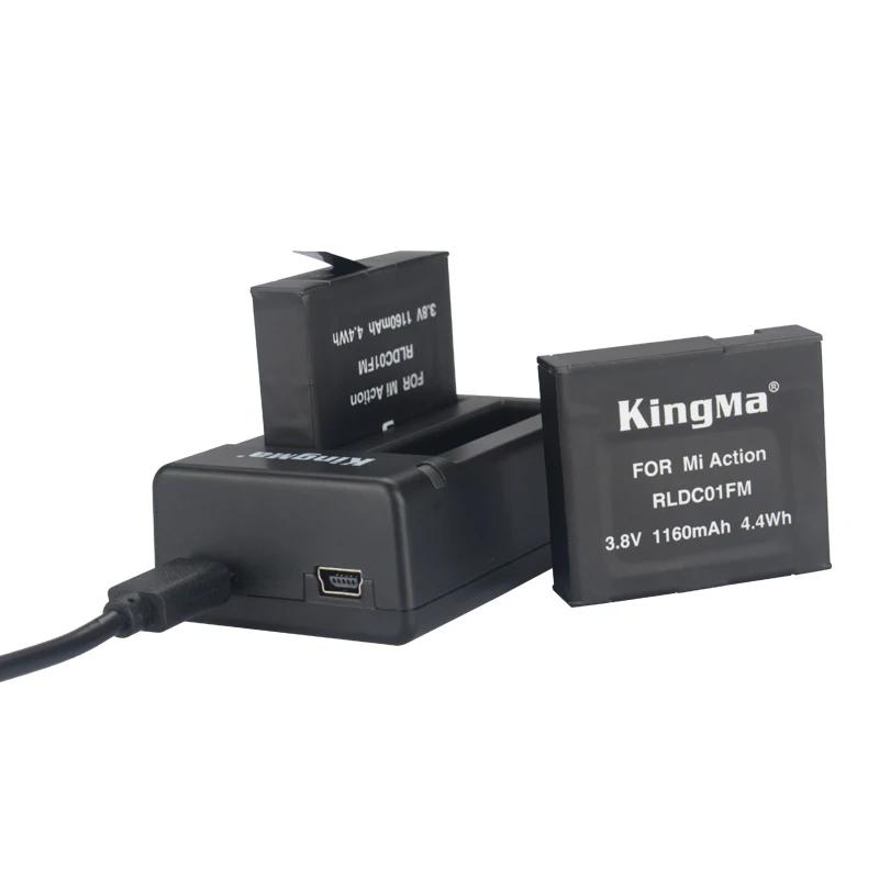 KingMa For 2pcs Xiaomi mijia 4k Battery +Dual Batteries Charger For Sport Xiao mi Mi Jia Action Mini Camera Battery Accessories