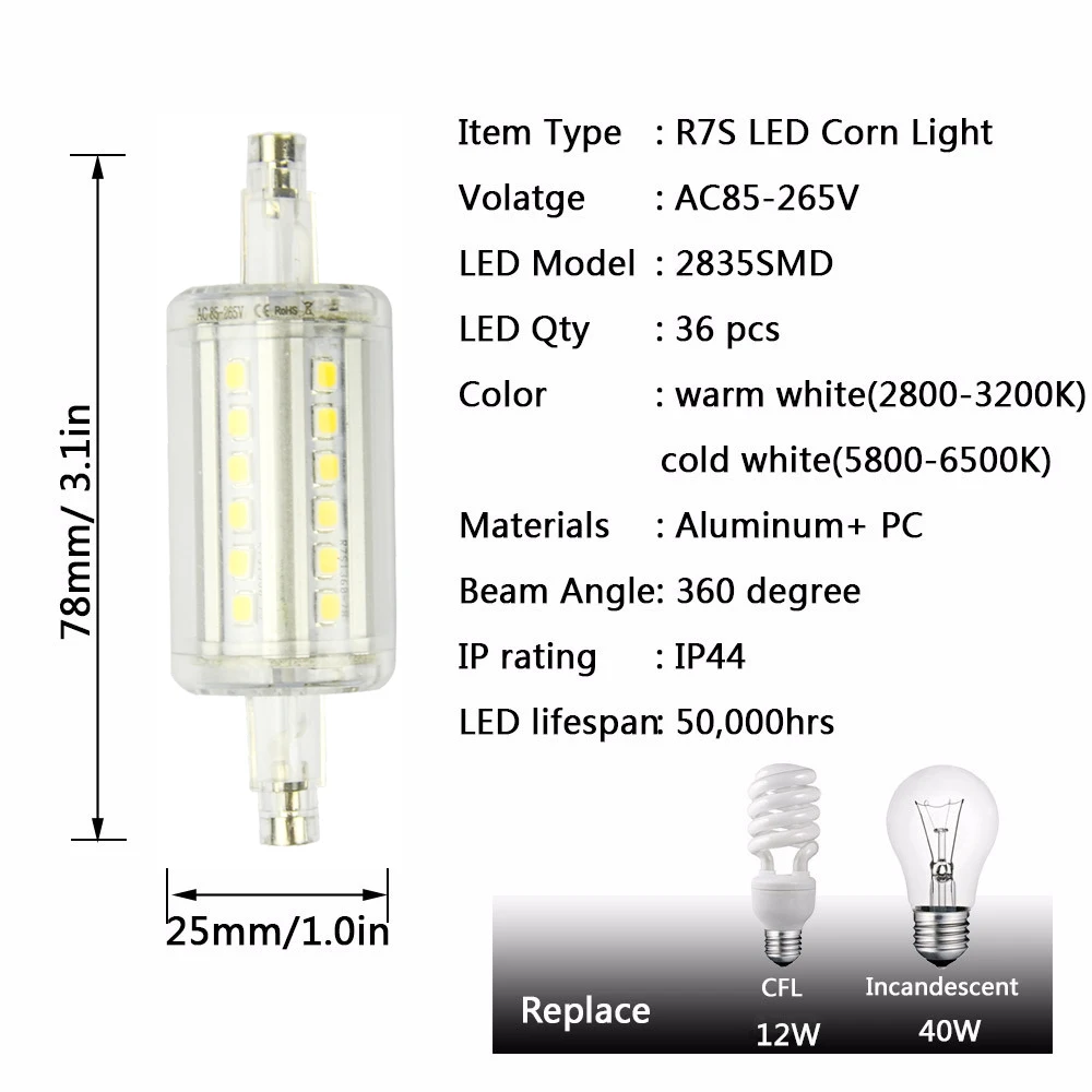 Светодиодная лампа R7S LED Corn 2835 SMD 78 мм 118 для замены галогенной лампы AC 85 265 в 9 Вт 15