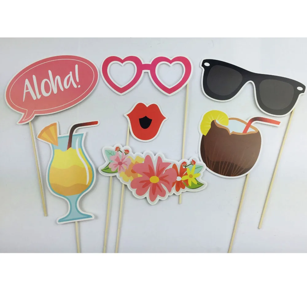 21pcs Photo Booth Props Holiday Hawaiian Beach DIY Glasses Skirt Mustache Lips On A Stick Props Wedding Birthday Party Supplies (4)