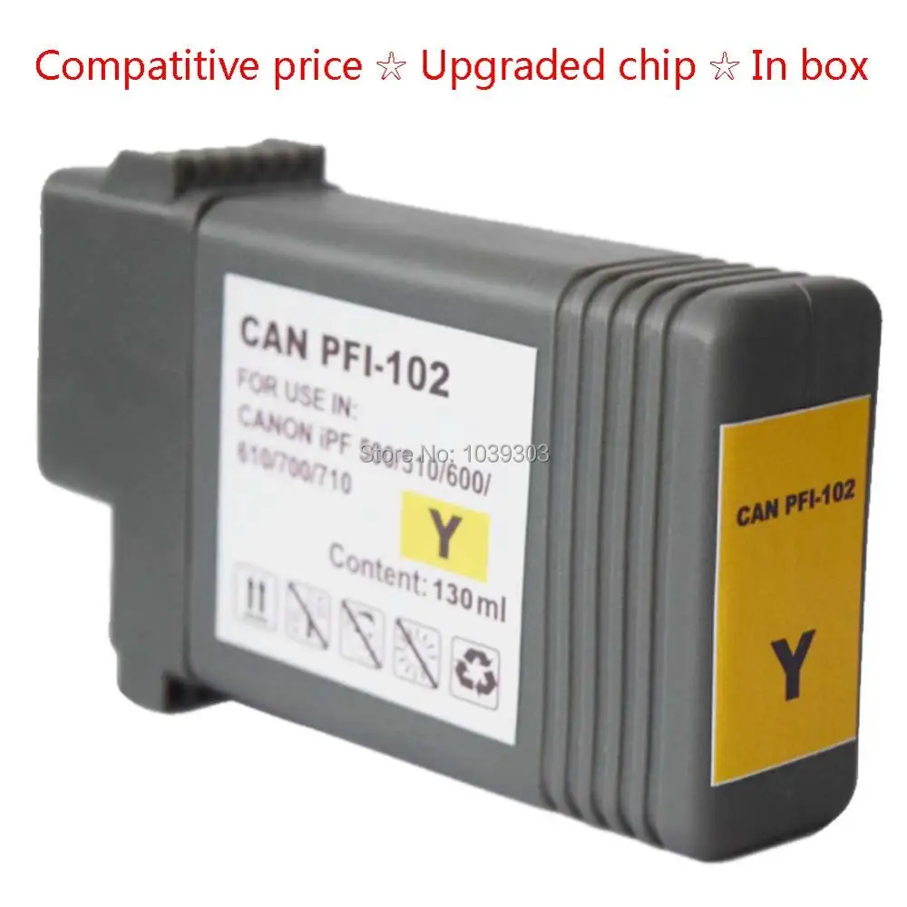 1x Compatible Yellow Ink cartridge PFI 102 for For Canon Printer iPF500/510 iPF600/605/610